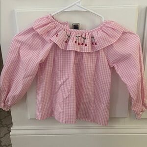 Little English Pink Checkered Blouse with Cherry Detail